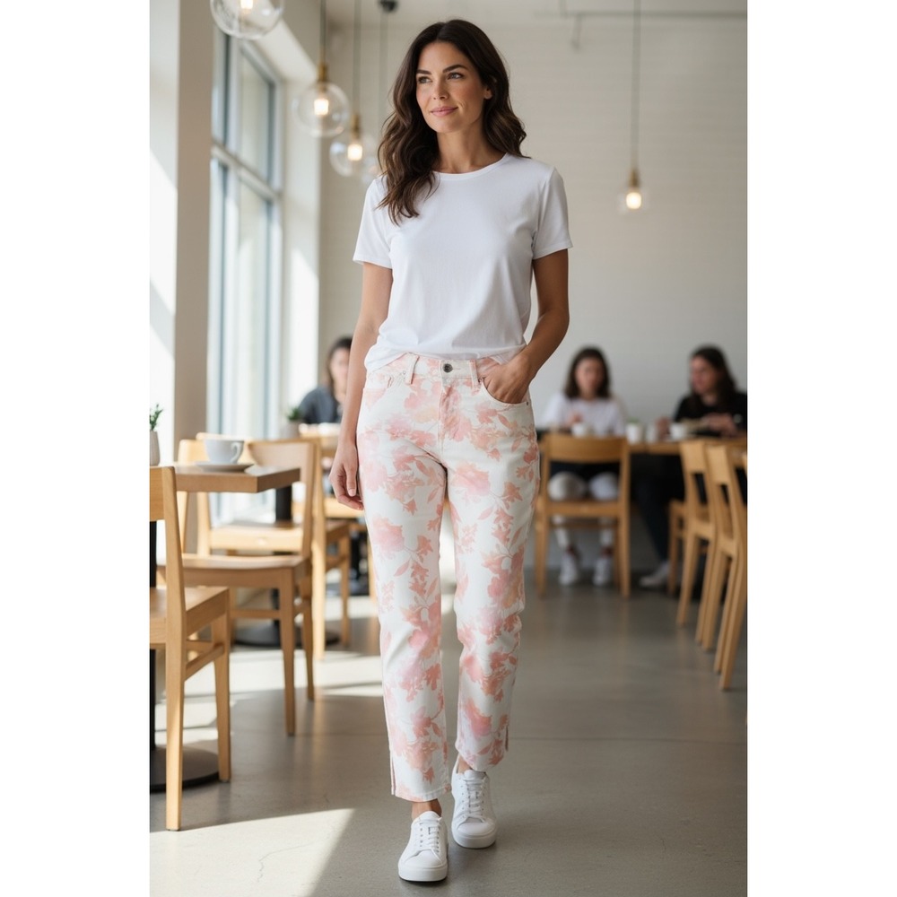 JEN7 Petite Cropped Skinny Floral Jeans Size 6 Sculpting‎ Panel NEW